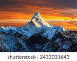 Evening panoramic view of mount Ama Dablam with beautiful sky on the way to Everest base camp, Khumbu valley, Sagarmatha national park, Everest area, Nepal