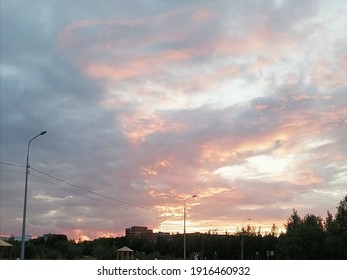 Evening, Pink Sunset Over A Dull, Dull City