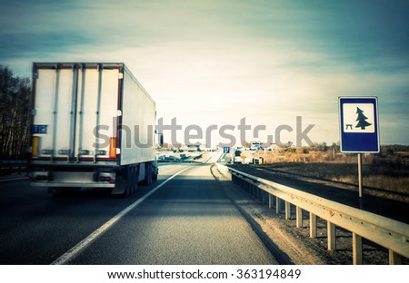 evening  road with lorry truck