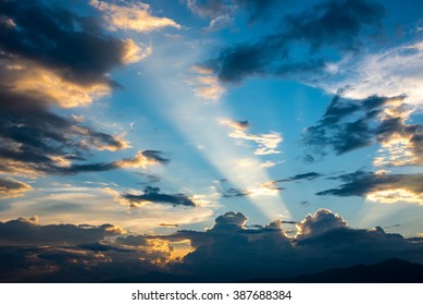 Evening Scene Of Cloud And Sky With Sun Beam Light , 