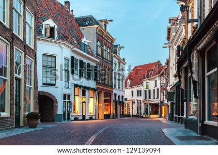 Evening in a shopping street of the Dutch ancient town Zutphen