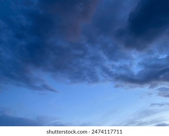 Evening sky, clouds, dark blue, large clouds, twilight, evening, night, moody sky, storm sky