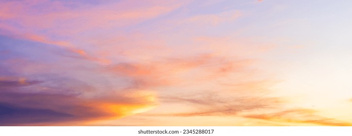 Evening sky, Sunset sky clouds with colorful Pink, Orange Romantic sunlight and wide panoramic background on banner - Shutterstock ID 2345288017