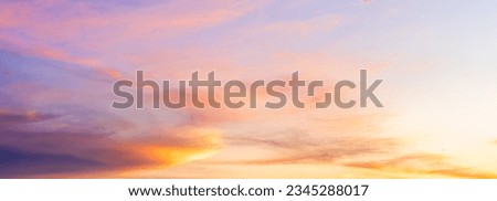 Evening sky, Sunset sky clouds with colorful Pink, Orange Romantic sunlight and wide panoramic background on banner