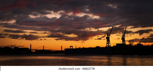 Evening skyline in the harbor of Gothenburg, Sweden