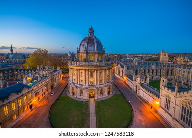 Evening skyline panorama of Oxford city in England