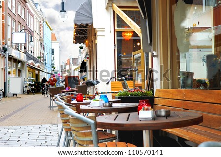 Evening street cafe in Gorinchem. Netherlands