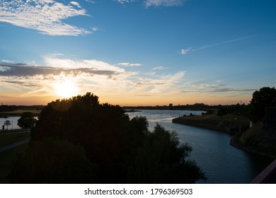 Evening sunscape over a river. 