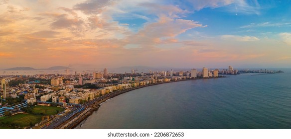 Evening sunset at Marine Drive, Mumbai - Shutterstock ID 2206872653