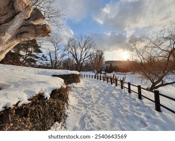 Evening Sunset Snowy Landscape Photography in Sapporo Japan - Powered by Shutterstock