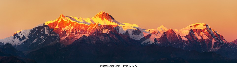 Evening, sunset view of  Annapurna range, Nepal Himalaya mountain