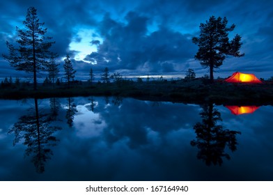 Evening, Tent, Lake, Gaellivare, Lapland, Sweden, Adventure Vacation