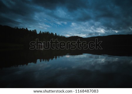 Evening time by the shore of Jonsvatnet lake near Trondheim, Norway.