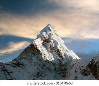 Evening view of Ama Dablam with beautiful clouds on the way to Everest Base Camp - Nepal