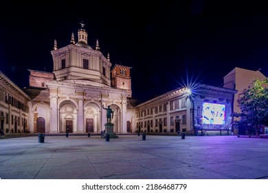 Evening view of the Basilica San Lorenzo Maggiore, in Milan, Lombardy, Northern Italy