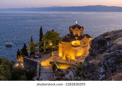 Evening view of the Church of St. John at Kaneo by Ohrid lake, North Macedonia - Shutterstock ID 2282830295