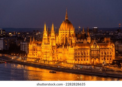 Evening view of Danube river and Hungarian Parliament Building in Budapest, Hungary - Shutterstock ID 2282828635