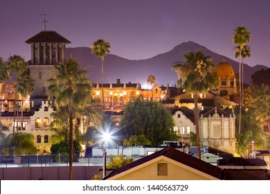 Evening View Of Downtown Riverside, California, Skyline.