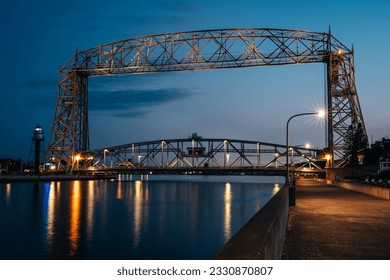An evening view of Duluth Aerial Lift Bridge, constructed in 1901-1905.