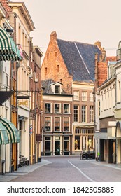 Evening View Of An Empty Shopping Street In The Ancient Dutch City Of Zutphen