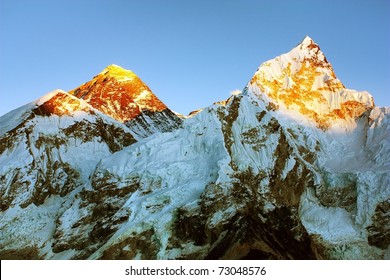 Evening view of Everest and Nuptse from Kala Patthar