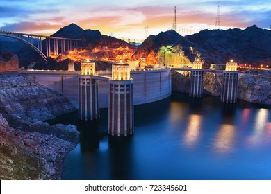 Evening view of the Hoover Dam in Boulder, Nevada, USA