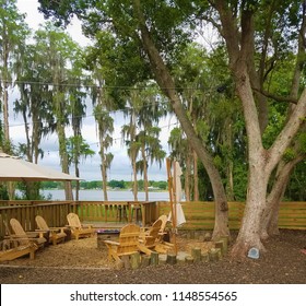 Evening View Of Lake At Local Backyard Hangout Spot In Florida.