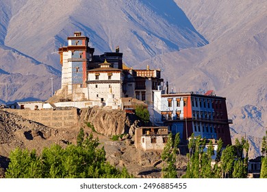 Evening view of Matho Monastery, founded in 1410 by Lama Dugpa Dorje, Matho, Leh, Ladakh, India.