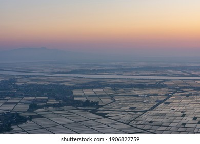 Evening View From Moriyama To Hachirogata In Spring Haze