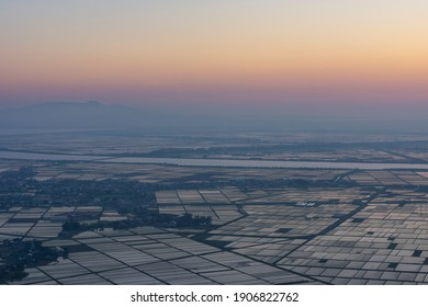 Evening View From Moriyama To Hachirogata In Spring Haze