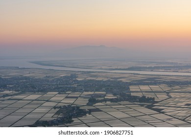 Evening View From Moriyama To Hachirogata In Spring Haze