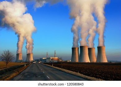 evening view of nuclear power plant Dukovany - Czech Republic