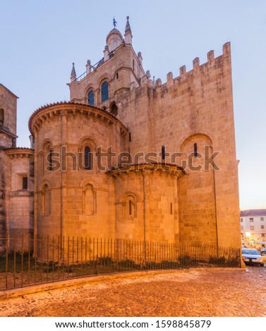 Evening view of the Old Cathedral  (Se Velha) of Coimbra, Portugal.