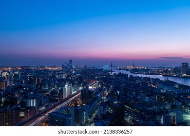 Evening View Of Osaka Bay Area.