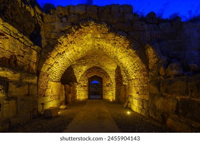 Evening view of the ruins of the crusader Belvoir Fortress (Kochav HaYarden, Jordan Star), now a national park. Northern Israel