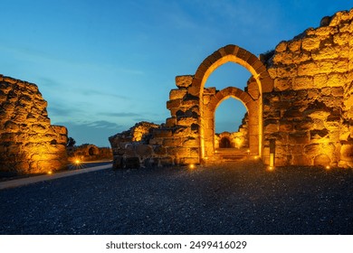 Evening view of the ruins of the crusader Belvoir Fortress (Kochav HaYarden, Jordan Star), now a national park. Northern Israel