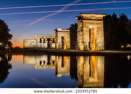 Evening view of the Templo de Debod in Madrid, Spain
