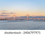 Evening view of Yokohama Bay Bridge seen from Oosanbashi in Yokohama City, Kanagawa Prefecture
