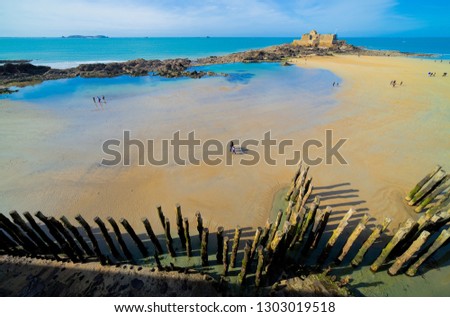 Eventail beach and Fort National in  Saint-Malo, Brittany, France