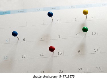 Events Calendar- Mark The Event Day With A Pin. Personal Organizer.
