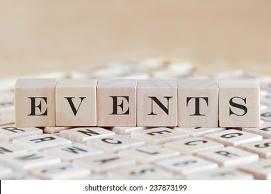 Events Word Background On Wood Blocks