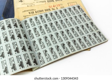 Everett, WA / USA - 01/21/2019:  WWII War Ration Stamp Books Issued By The United States Government For Citizens To Purchase Goods