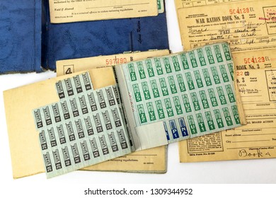 Everett, WA / USA - 01/21/2019:  WWII War Ration Stamp Books Issued By The United States Government For Citizens To Purchase Goods