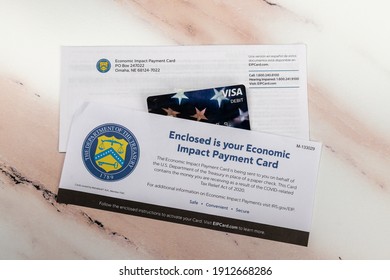 Everett, WA. USA - 02-02-2121 - Economic Impact Stimulus Visa Debit Card