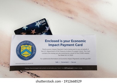 Everett, WA. USA - 02-02-2121 - Economic Impact Stimulus Visa Debit Card