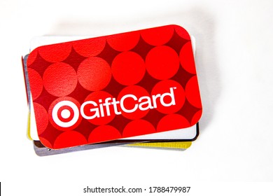 Everett, WA - USA / 07/29/2020: Target Gift Card On Stack Or Other Gift Cards