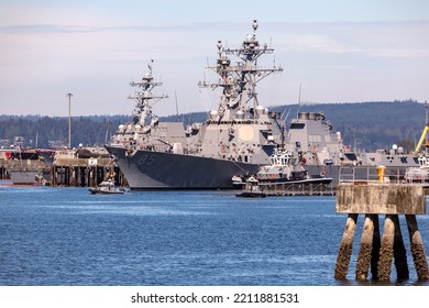 Everett, WA. USA - 08-29-2022: Navy Destroyer USS McCampbell Leaves Everett Naval Base