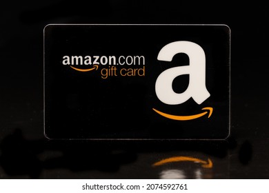 Everett, WA USA - 11-10-2021: Amazon Gift Card on a black background
