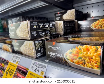 Everett, WA USA - Circa August 2022: Angled, Selective Focus On P. F. Changs Freezer Meals For Sale Inside An Albertsons Grocery Store