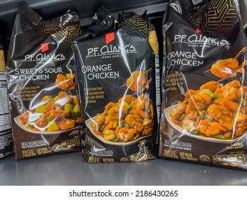 Everett, WA USA - Circa August 2022: Angled, Selective Focus On P. F. Changs Freezer Meals For Sale Inside An Albertsons Grocery Store